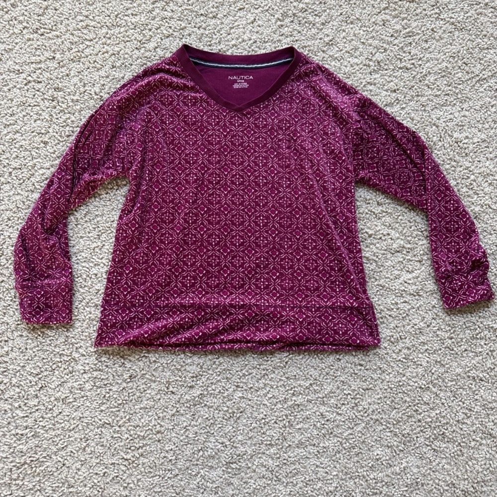 NAUTICA Pajama Top Adult Small Winter Pattern Fleece Pajama Lounge Shirt Women